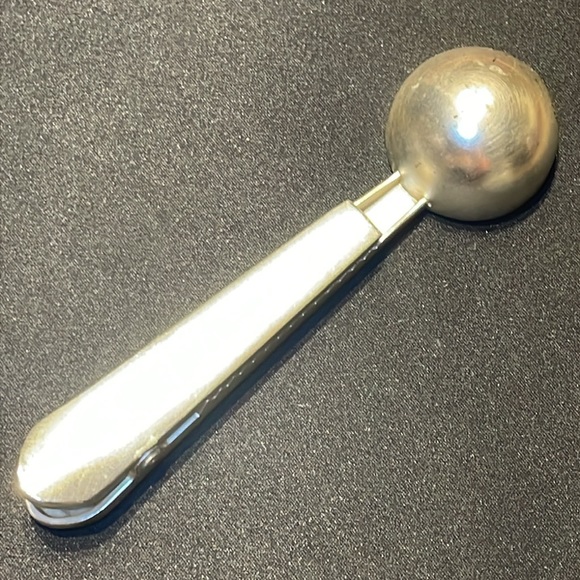 Stamped silverplate coffee scoop features "GRAB LIFE BY THE BEANS" sentiment - Picture 4 of 6